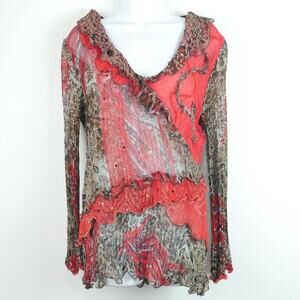 Alberto Makali Medium Blouse Sheer Crinkle Sequin Fairy Grunge Y2K Mixed Media